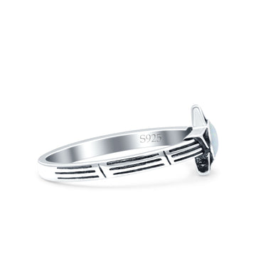 Star Petite Dainty Round Lab Created White Opal Promise Ring Band Oxidized Braided 925 Sterling Silver